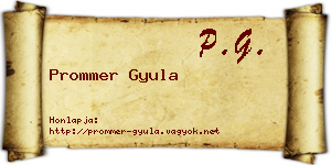 Prommer Gyula névjegykártya